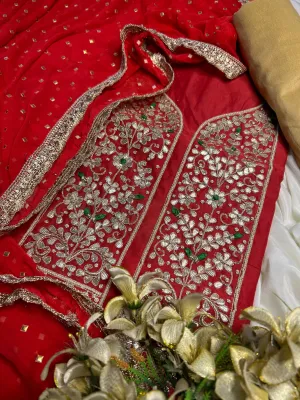 Stylish Rust Red Gotawork Salwar Suit