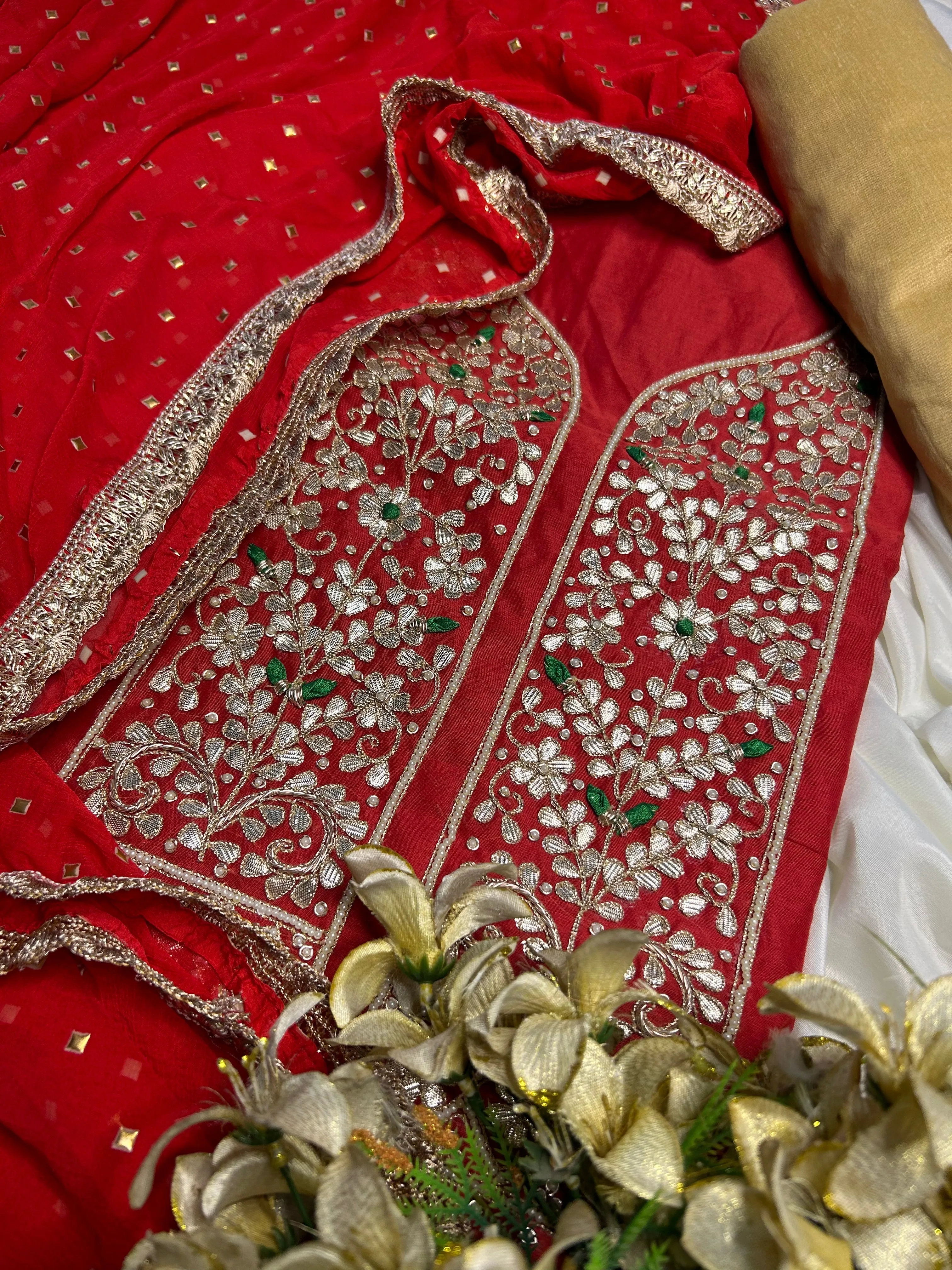 Stylish Rust Red Gotawork Salwar Suit