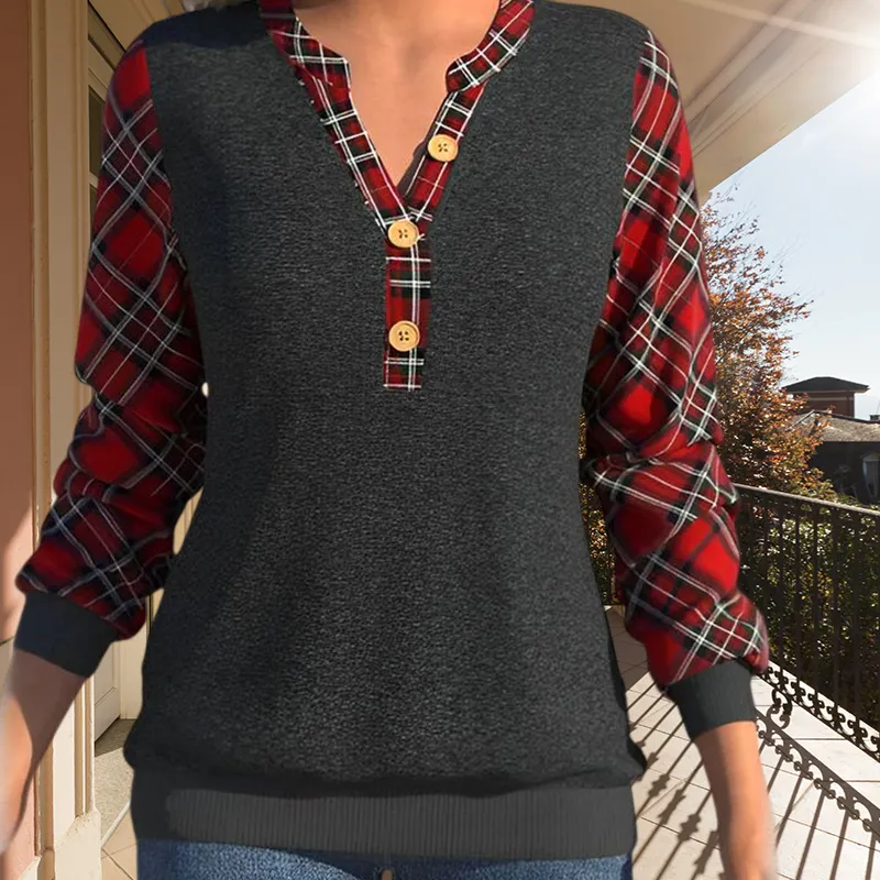 Sweater with Checkerboard Pattern and Buttons
