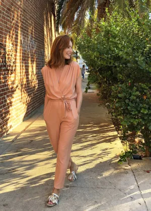 Syrah Jumpsuit in Coral Raw Silk