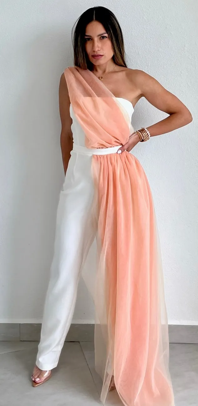 The White & Peach Showstopper Jumpsuit