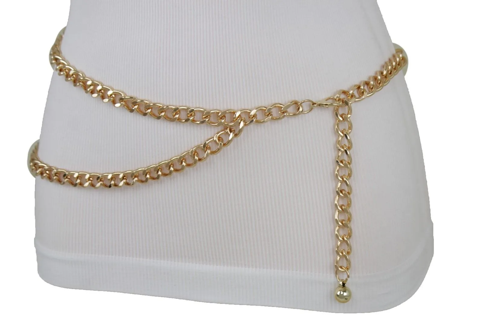 Thick Metal Chain Link Side Wave Detail Belt