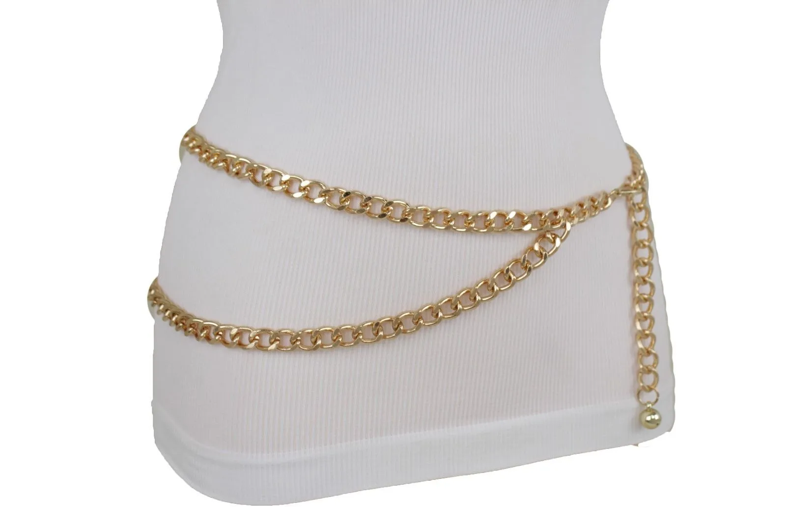 Thick Metal Chain Link Side Wave Detail Belt