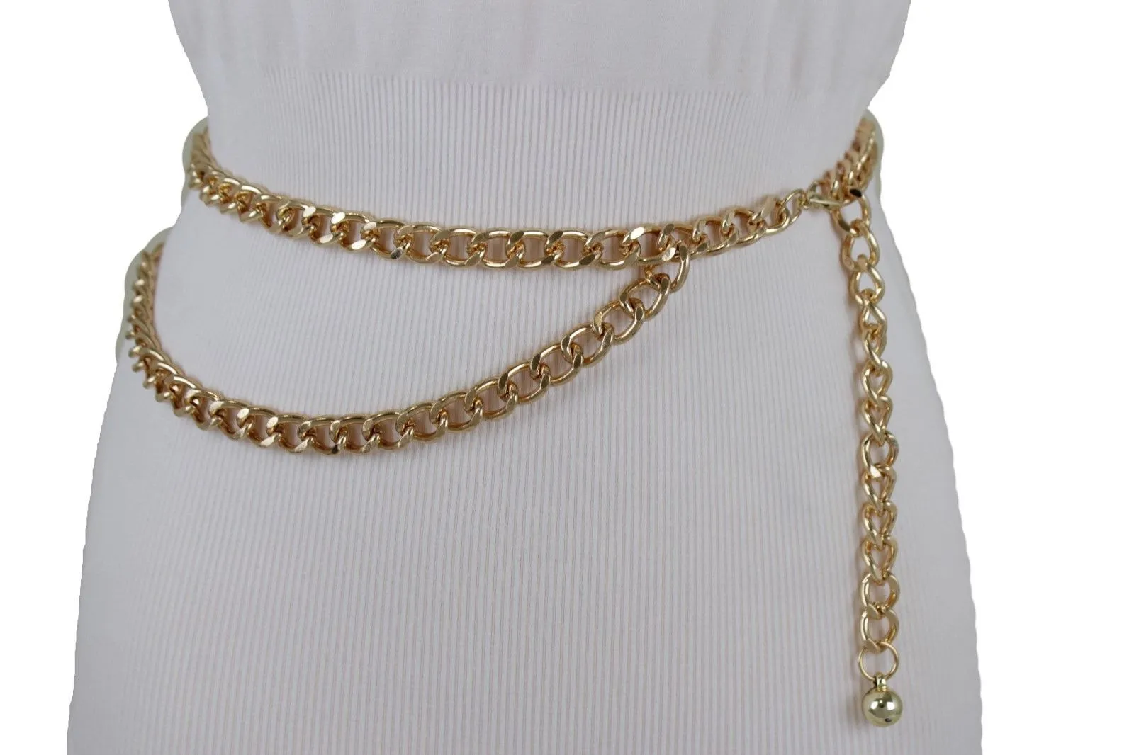 Thick Metal Chain Link Side Wave Detail Belt