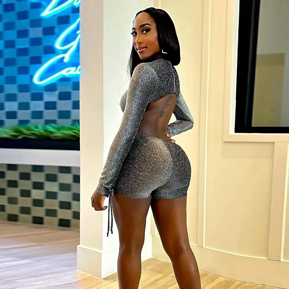 tight fitting hollow zipper jumpsuit