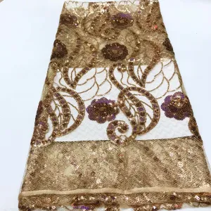 Transparent Golden Colored Embroidery Designed English Silk Cord Laces
