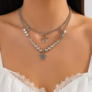 Trendy 2pcs Star Tassel Ball Curb Chain Necklace Set