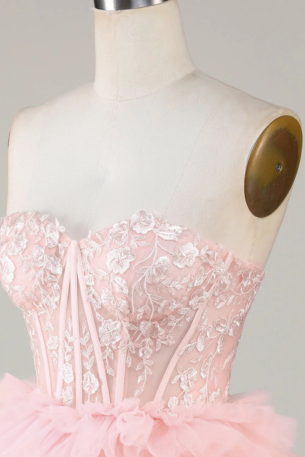 Trendy A Line Sweetheart Tiered Pink Short Homecoming Dress with Ruffles