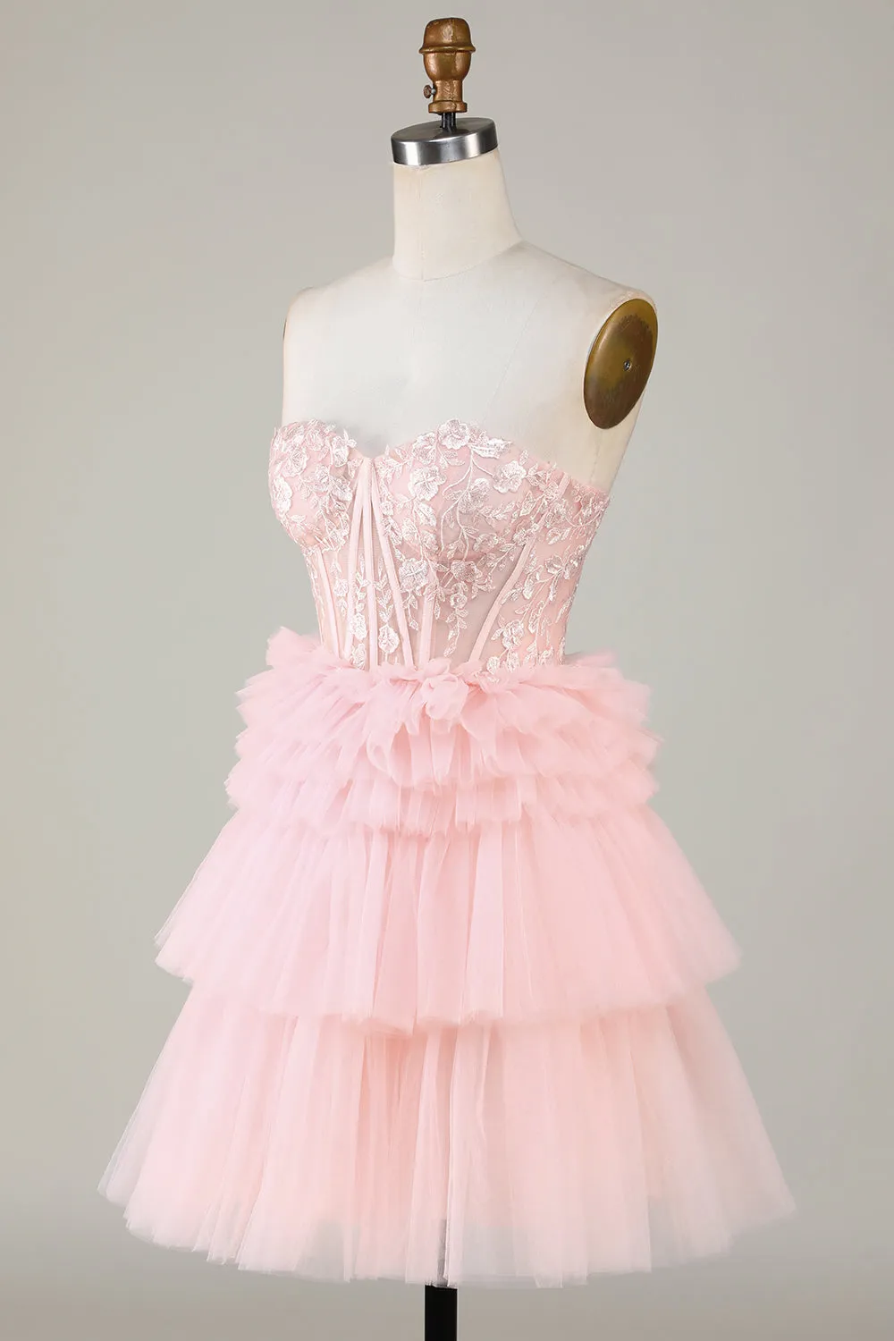 Trendy A Line Sweetheart Tiered Pink Short Homecoming Dress with Ruffles