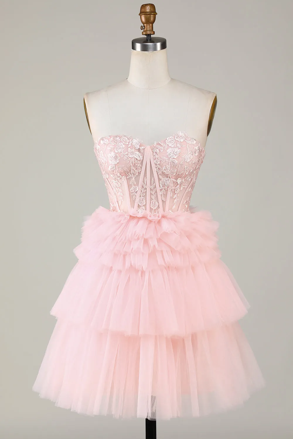 Trendy A Line Sweetheart Tiered Pink Short Homecoming Dress with Ruffles