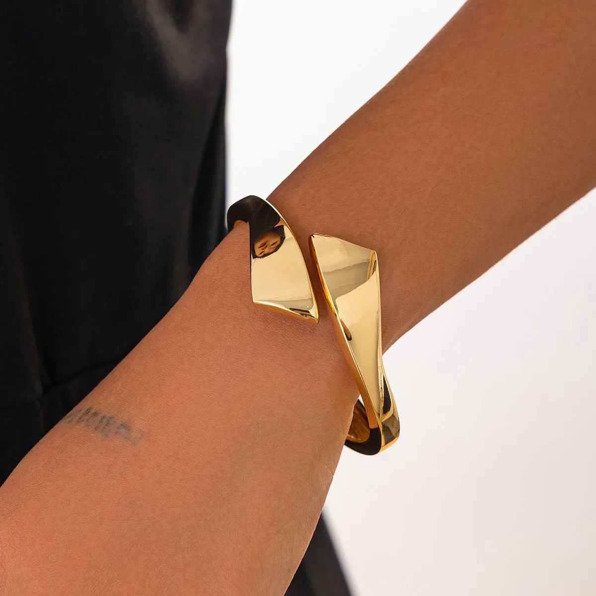 Trendy Gold Silver Plated Glossy Open Bangle Bracelet