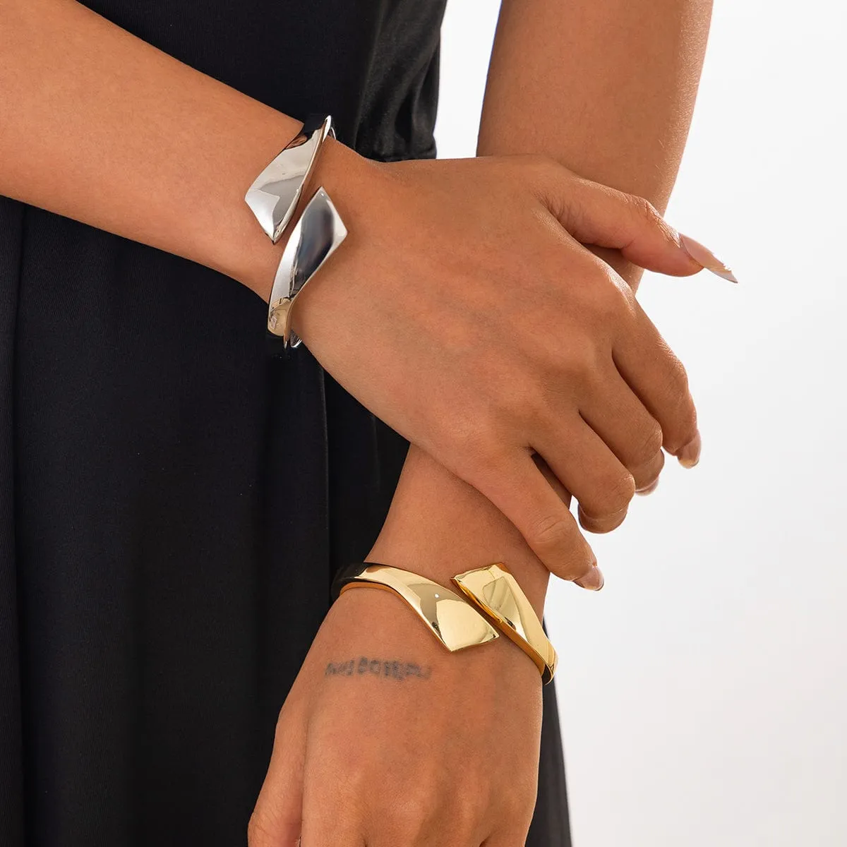 Trendy Gold Silver Plated Glossy Open Bangle Bracelet
