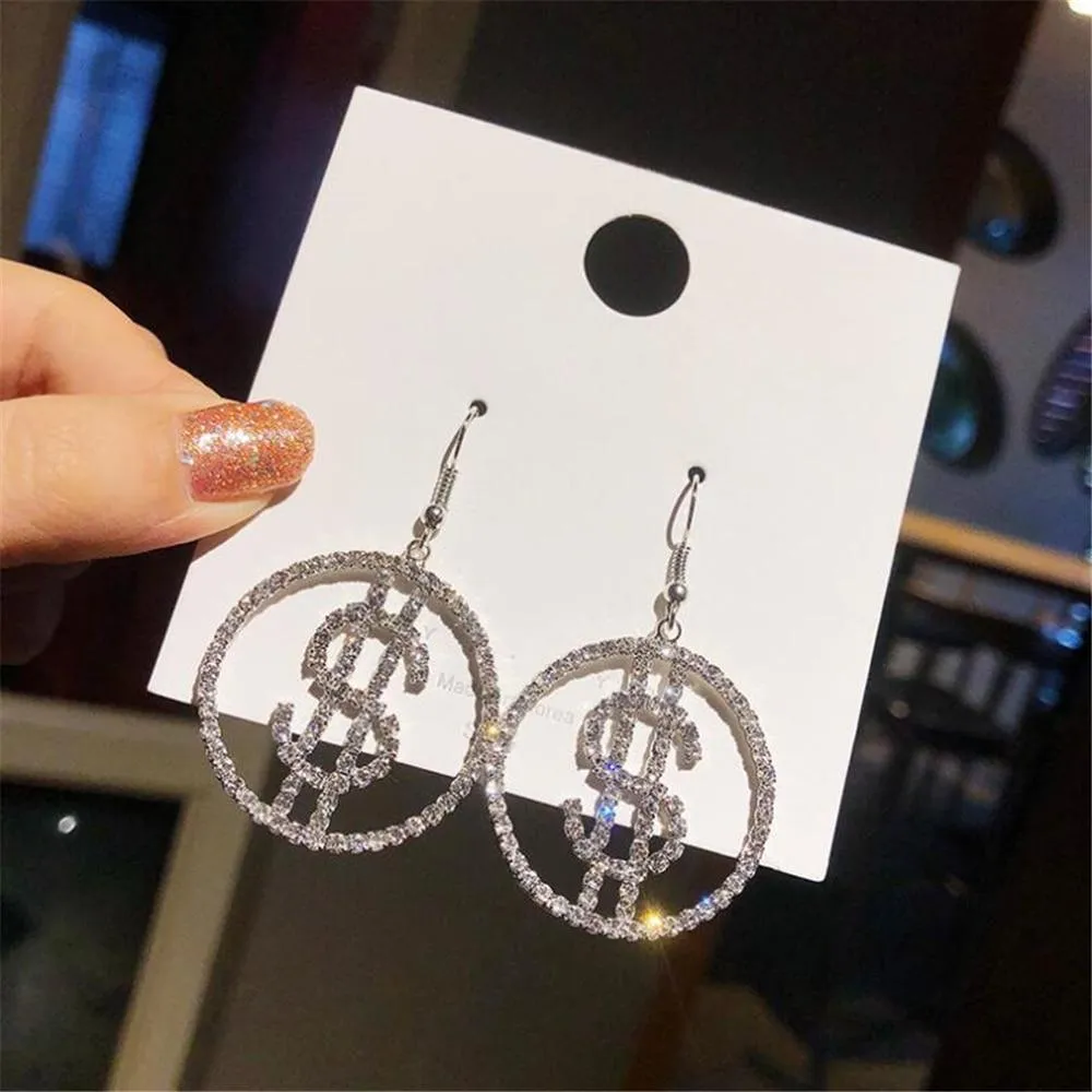 Unique Elegant Design Personality US Dollar Money Icon $ Shape Luxury Hanging Dangle Exaggerated Modern Women's Earrings Prevent Allergy Ear