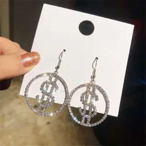 Unique Elegant Design Personality US Dollar Money Icon $ Shape Luxury Hanging Dangle Exaggerated Modern Women's Earrings Prevent Allergy Ear