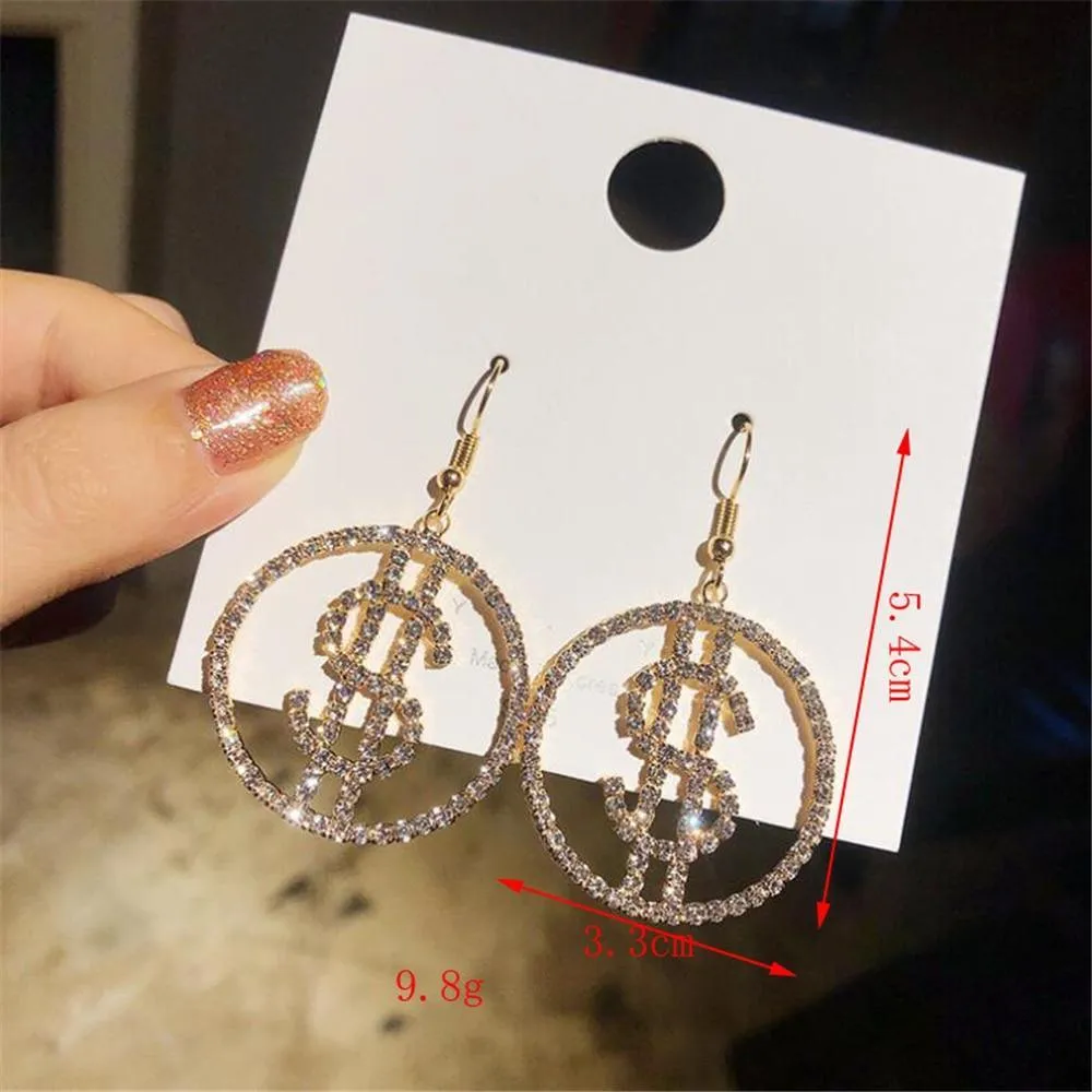 Unique Elegant Design Personality US Dollar Money Icon $ Shape Luxury Hanging Dangle Exaggerated Modern Women's Earrings Prevent Allergy Ear