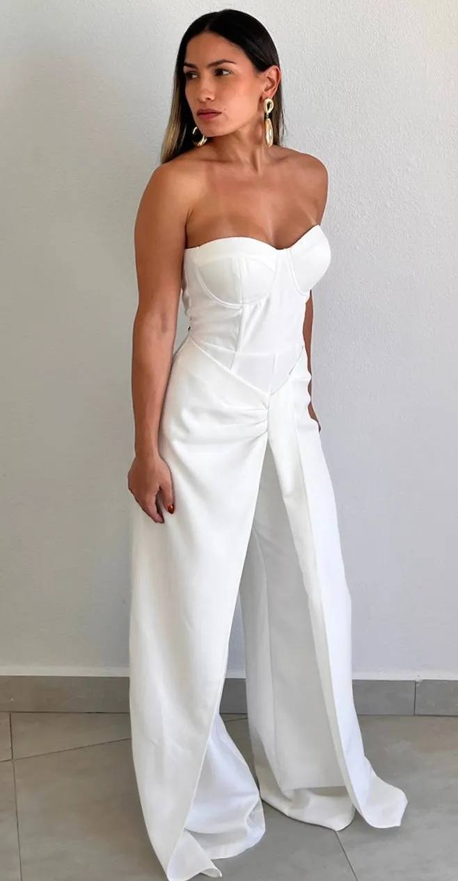 Upscale Style White Strapless Jumpsuit