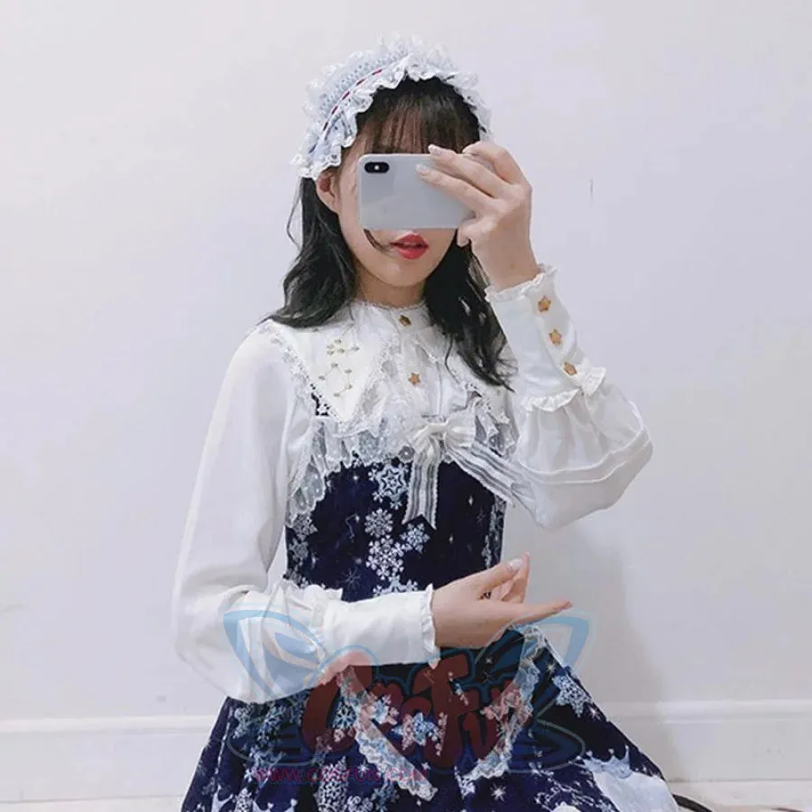 Vintage Constellation Embroidery Ruffle Blouse