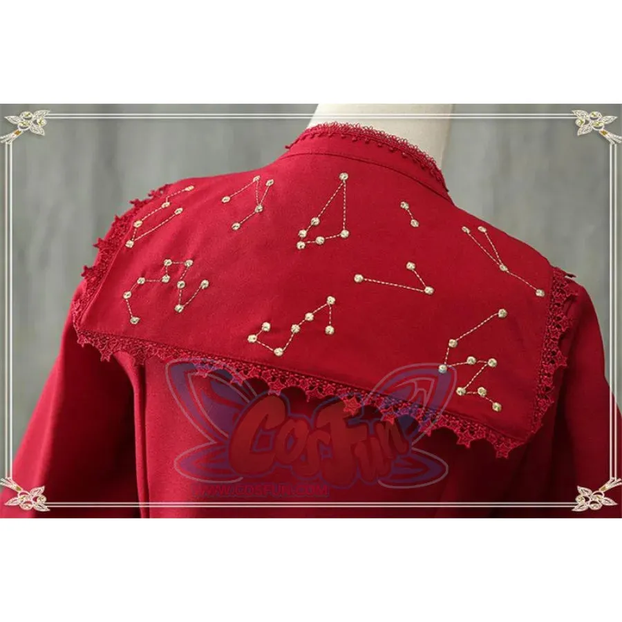 Vintage Constellation Embroidery Ruffle Blouse