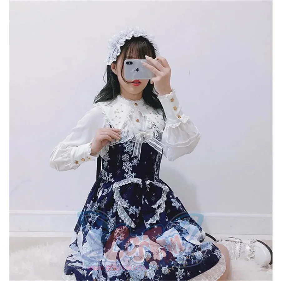 Vintage Constellation Embroidery Ruffle Blouse