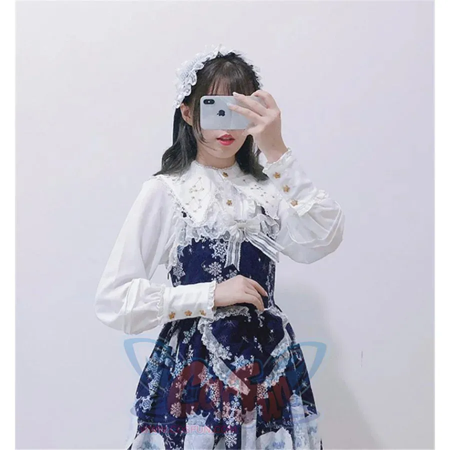 Vintage Constellation Embroidery Ruffle Blouse