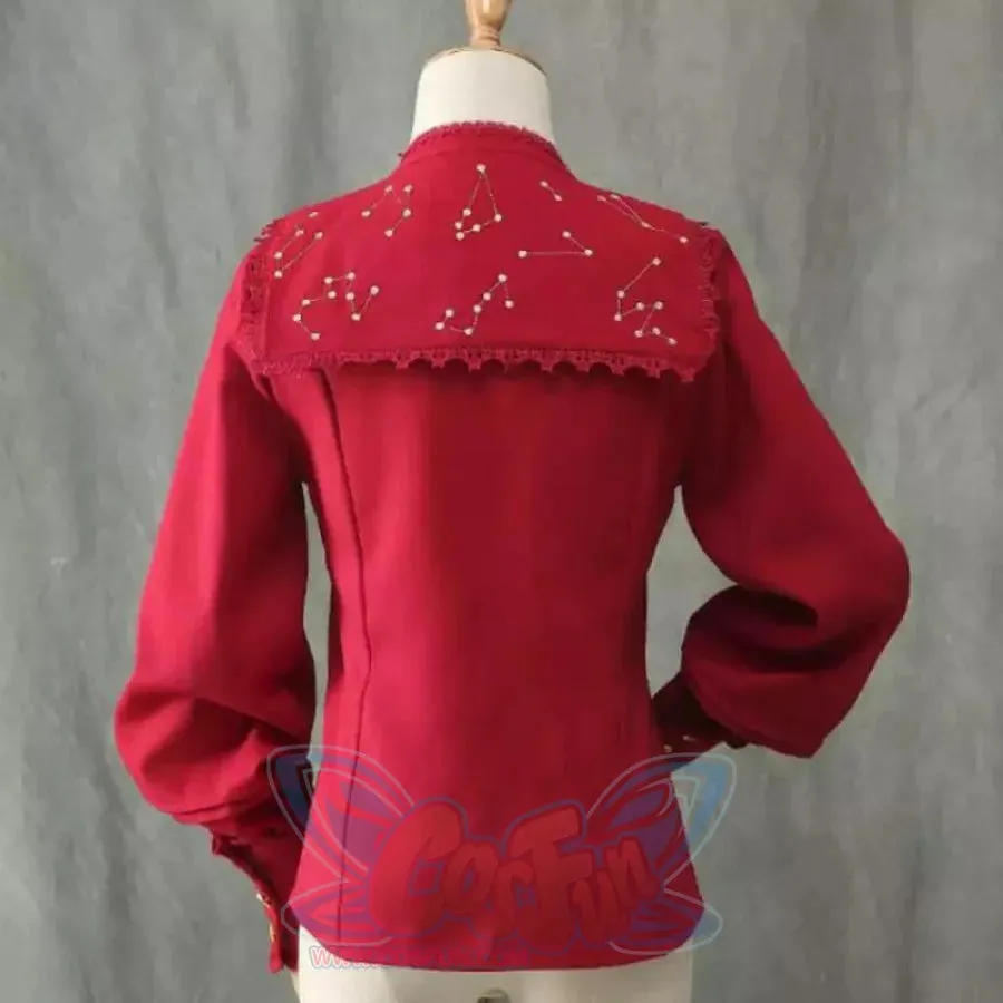 Vintage Constellation Embroidery Ruffle Blouse