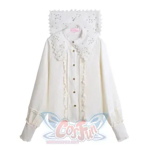 Vintage Constellation Embroidery Ruffle Blouse