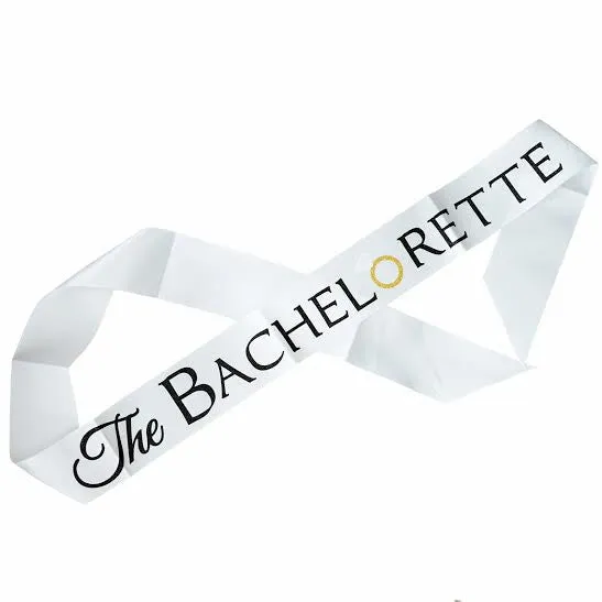 White and Gold Glitter The Bachelorette Sash with Crystal Pin Wedding Party Ribbon