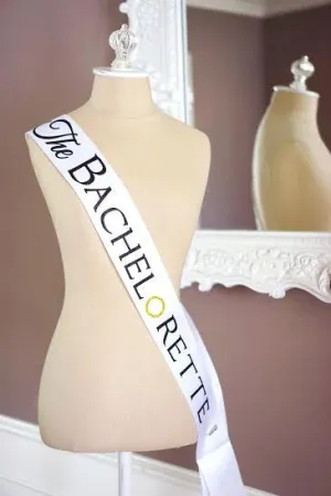 White and Gold Glitter The Bachelorette Sash with Crystal Pin Wedding Party Ribbon