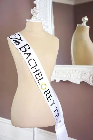White and Gold Glitter The Bachelorette Sash with Crystal Pin Wedding Party Ribbon