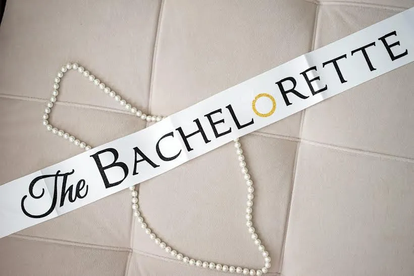 White and Gold Glitter The Bachelorette Sash with Crystal Pin Wedding Party Ribbon