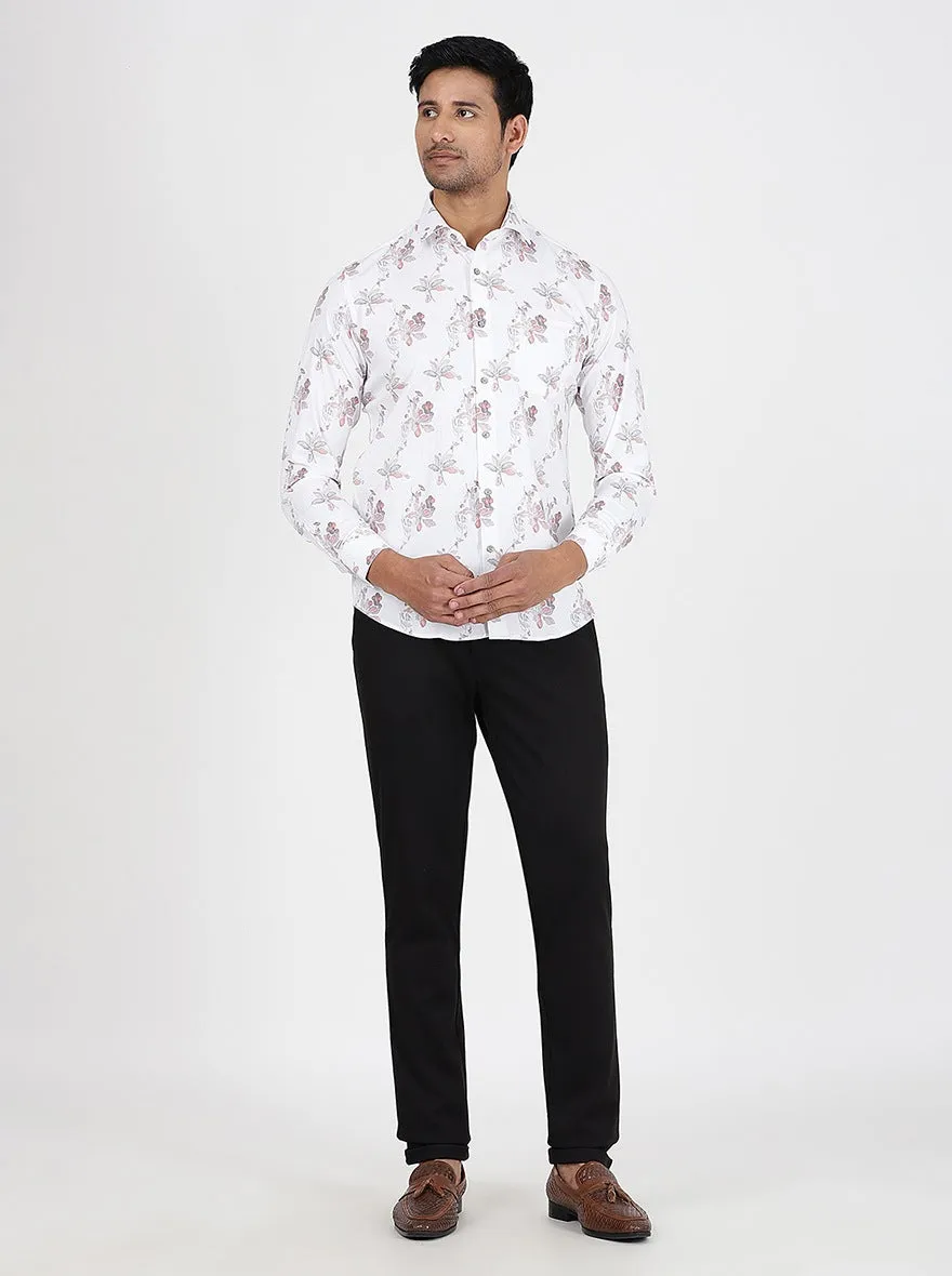 White Printed Slim Fit Party Wear Shirt | Greenfibre