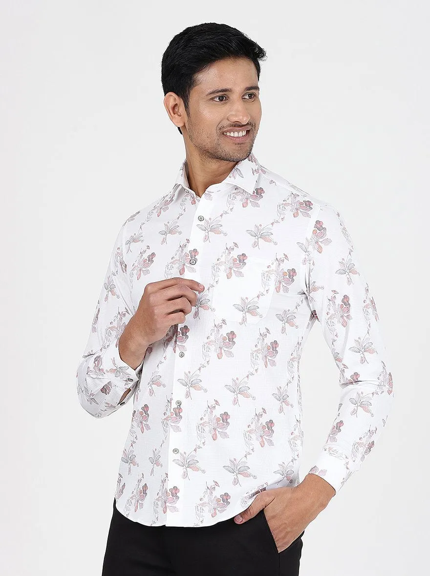 White Printed Slim Fit Party Wear Shirt | Greenfibre