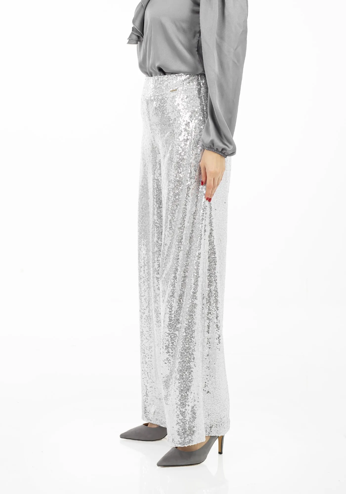 White Sequin Wide Leg Pants