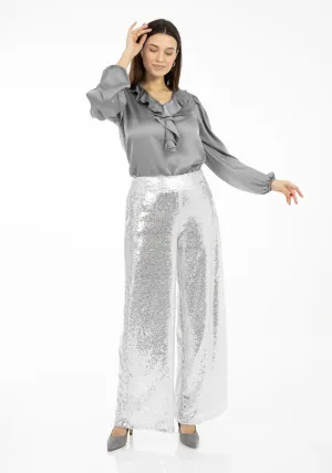 White Sequin Wide Leg Pants