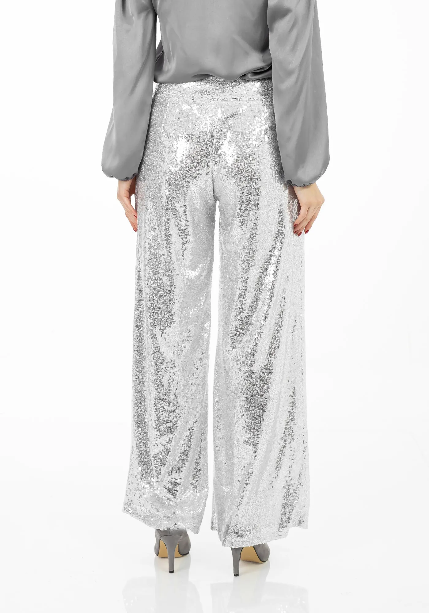 White Sequin Wide Leg Pants