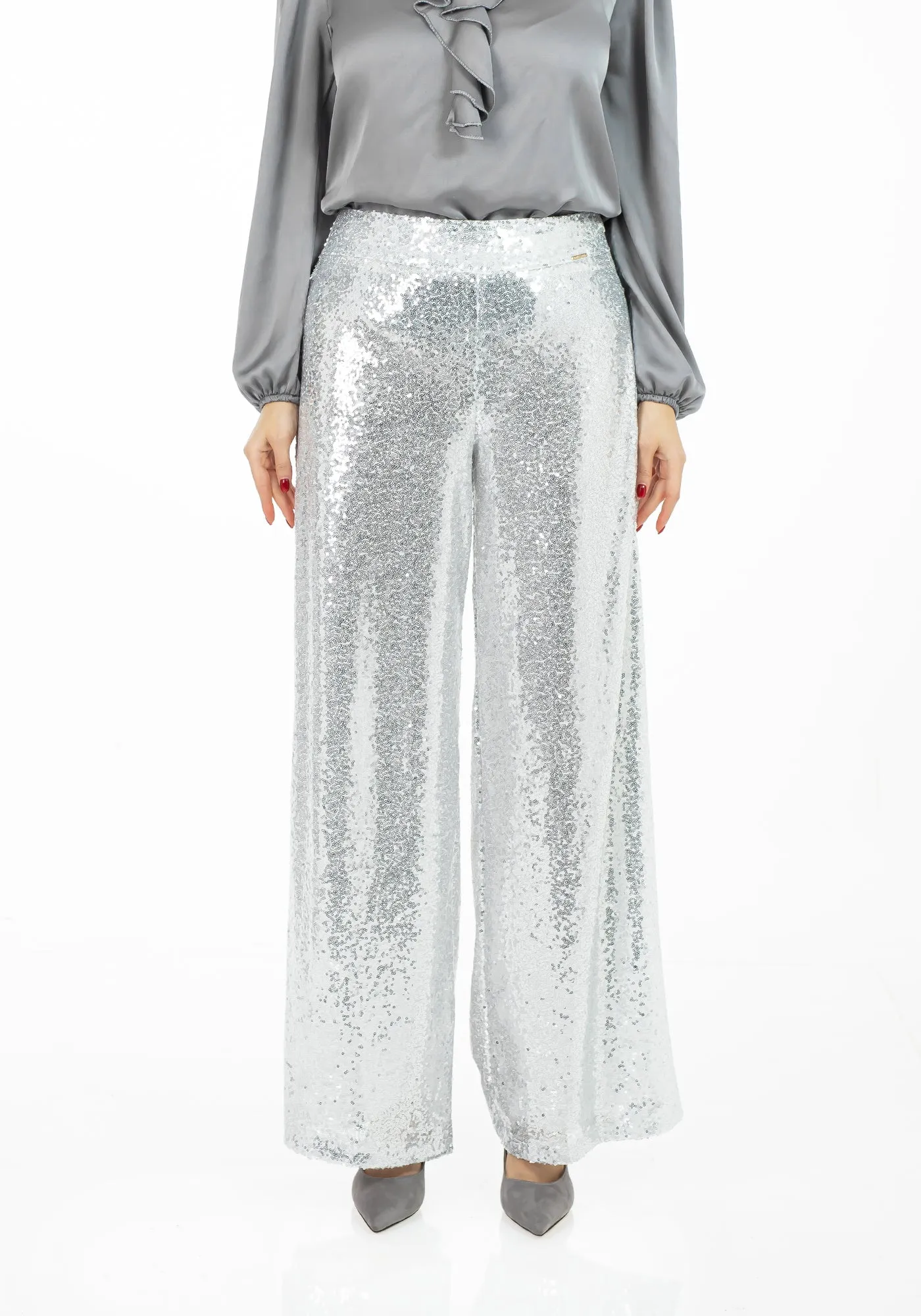 White Sequin Wide Leg Pants