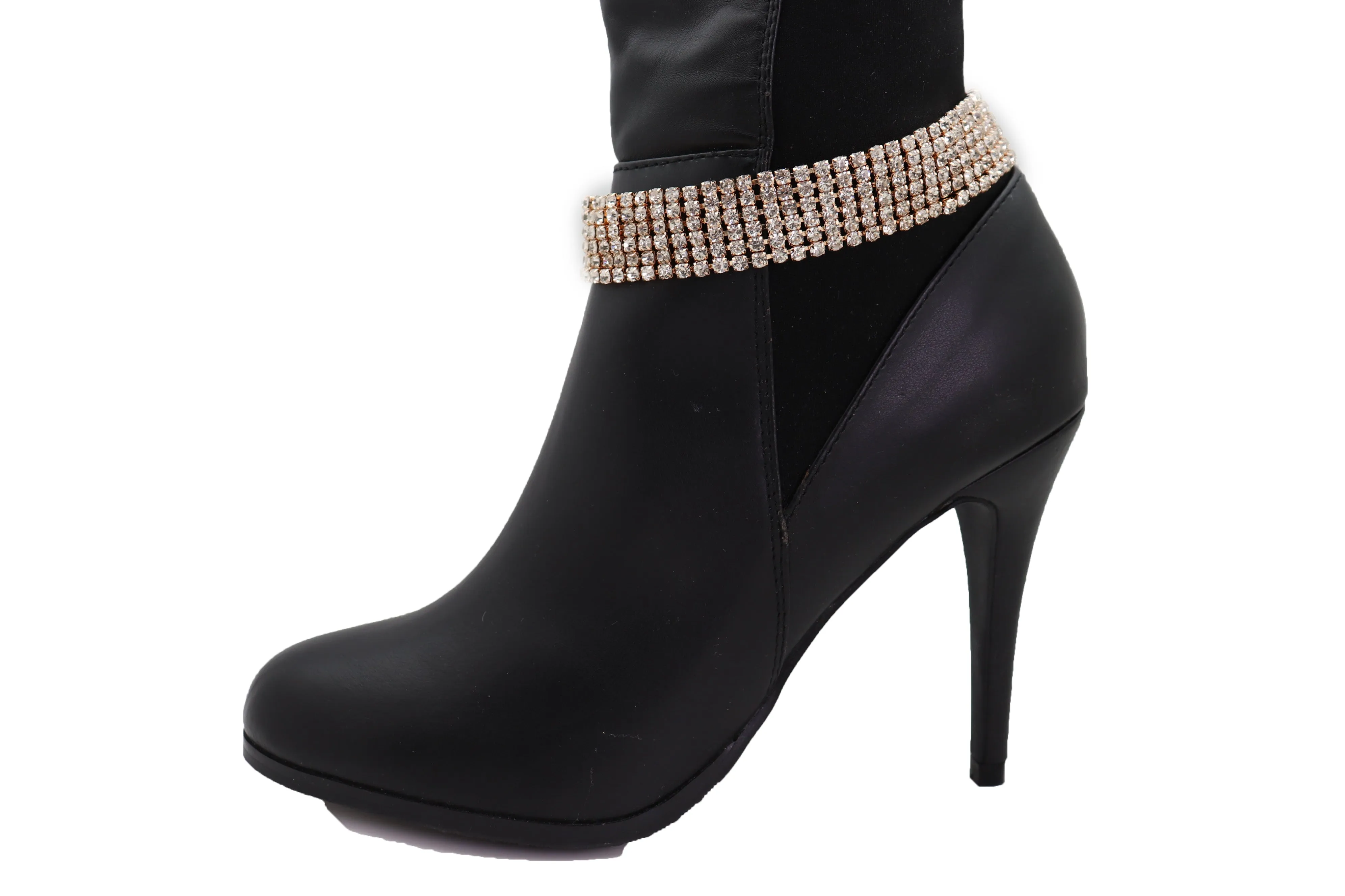 Women Gold Metal Chain Boot Bracelet Shoe Rhinestones Bling Charm Jewelry Anklet One Size