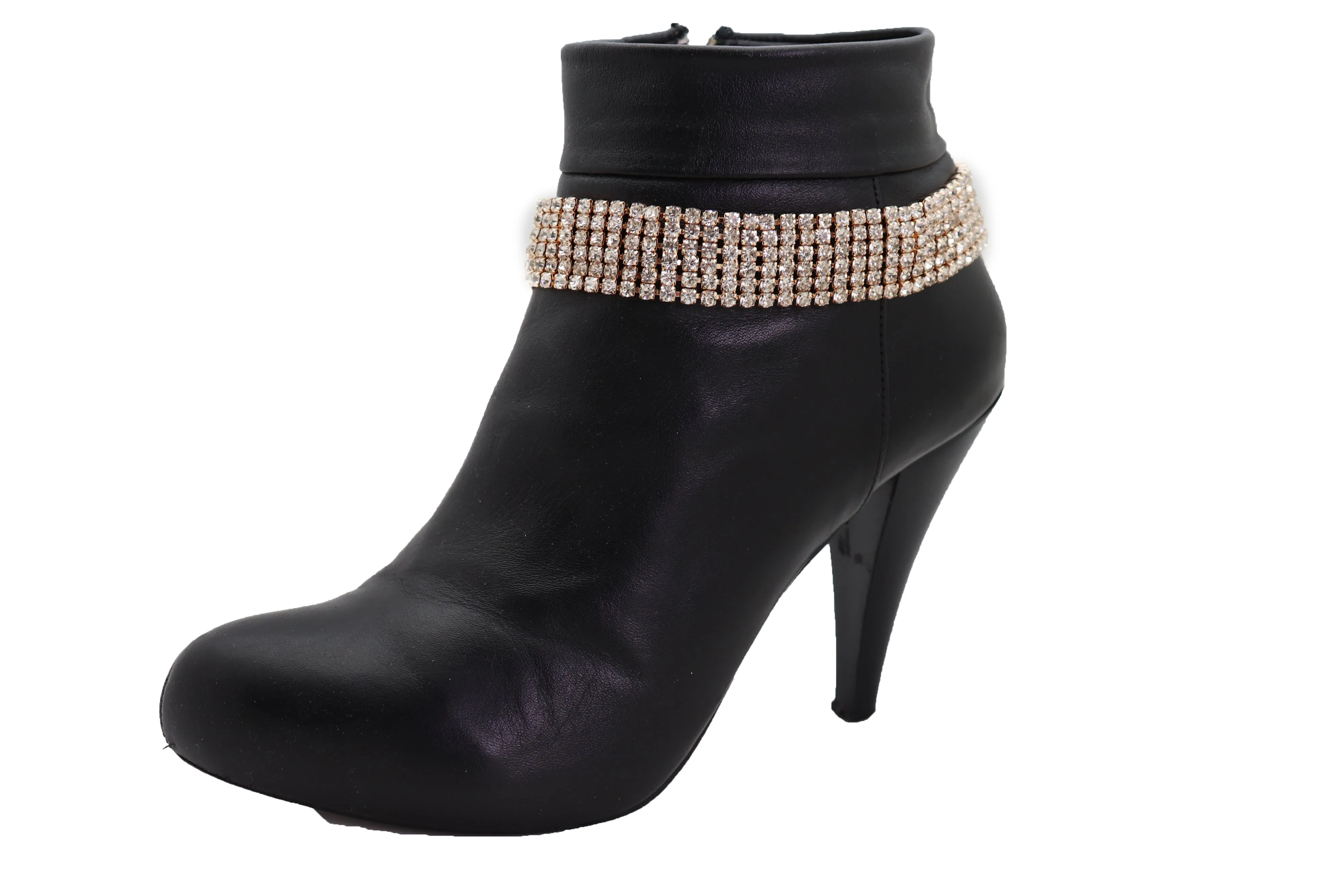 Women Gold Metal Chain Boot Bracelet Shoe Rhinestones Bling Charm Jewelry Anklet One Size