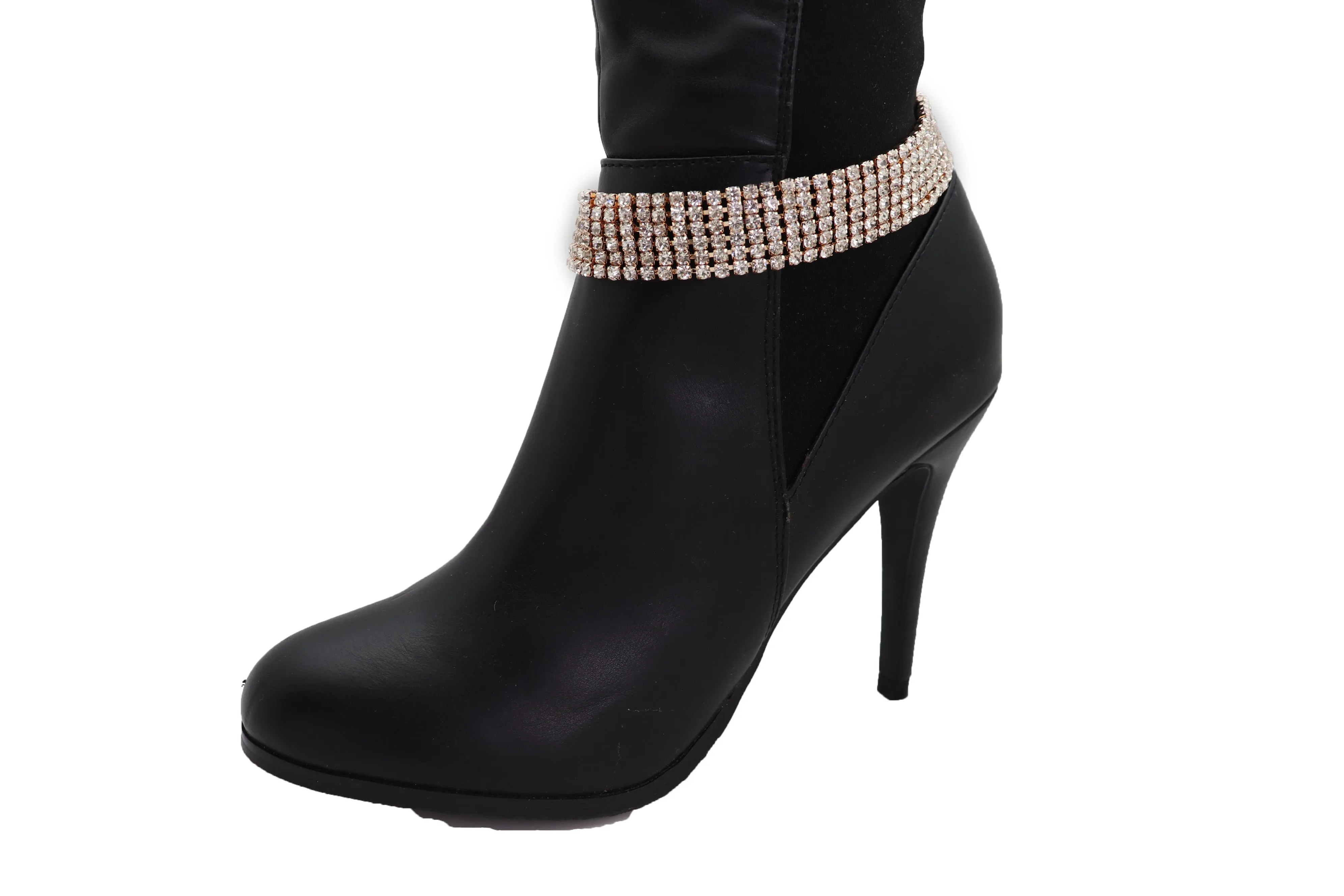 Women Gold Metal Chain Boot Bracelet Shoe Rhinestones Bling Charm Jewelry Anklet One Size