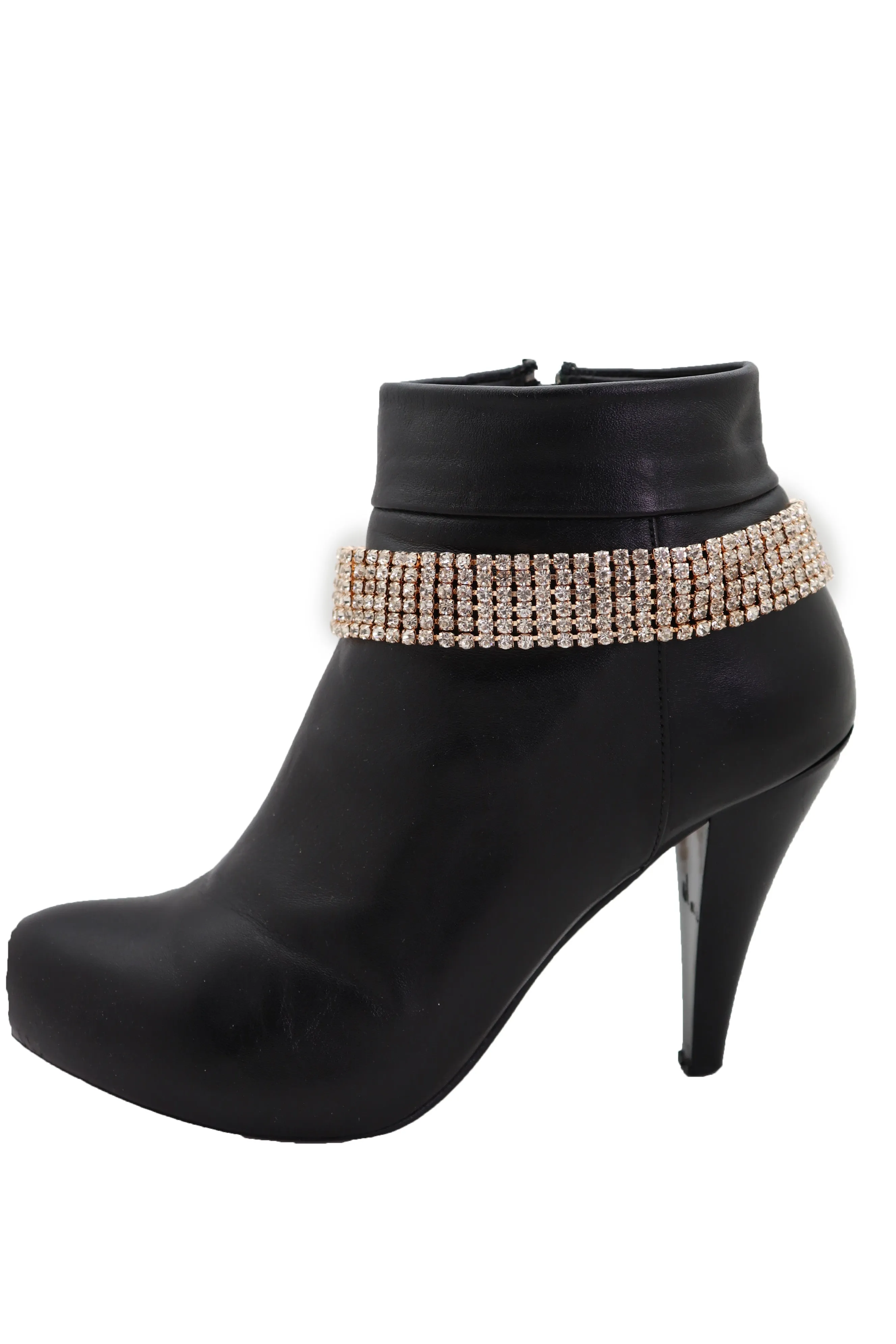 Women Gold Metal Chain Boot Bracelet Shoe Rhinestones Bling Charm Jewelry Anklet One Size