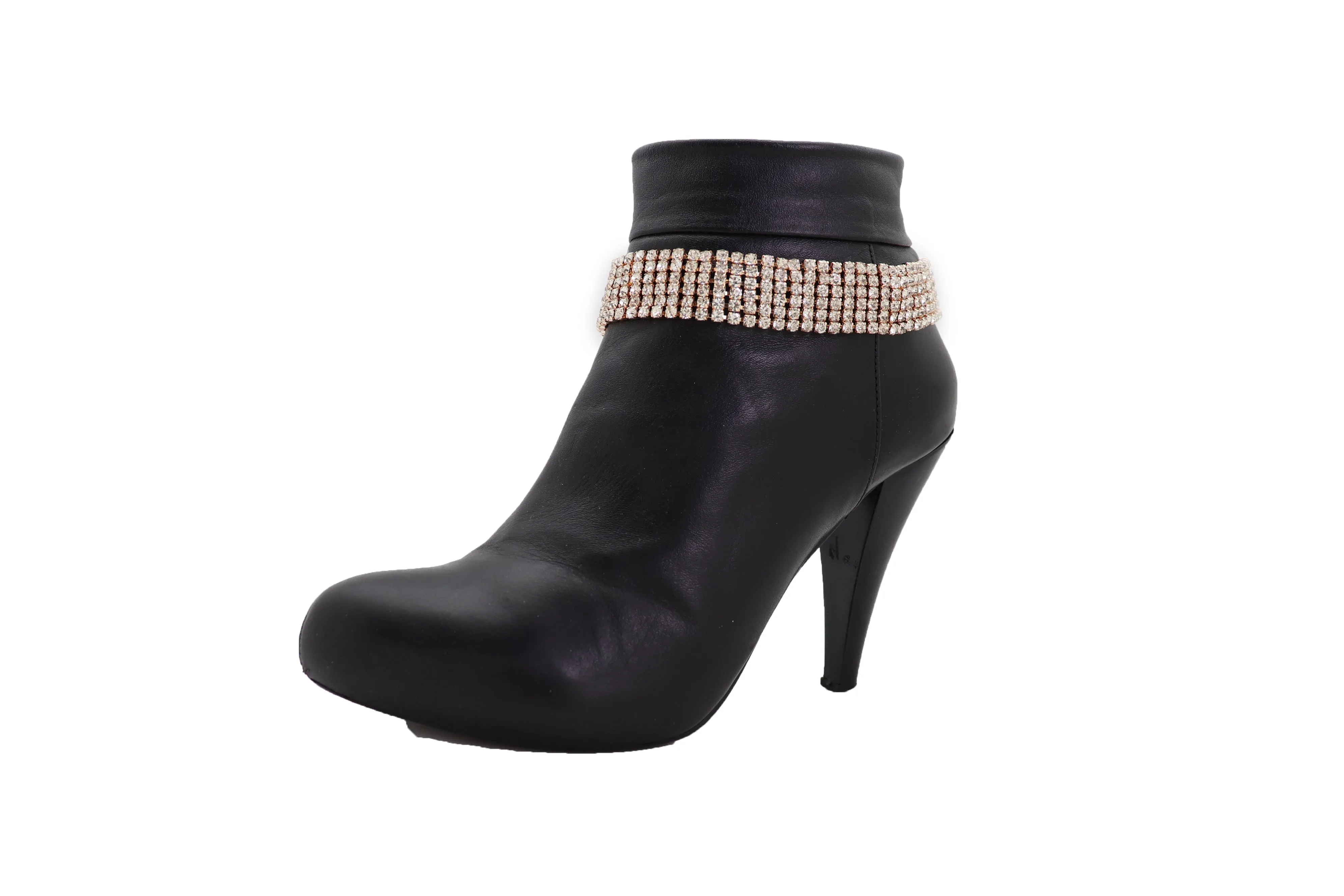 Women Gold Metal Chain Boot Bracelet Shoe Rhinestones Bling Charm Jewelry Anklet One Size