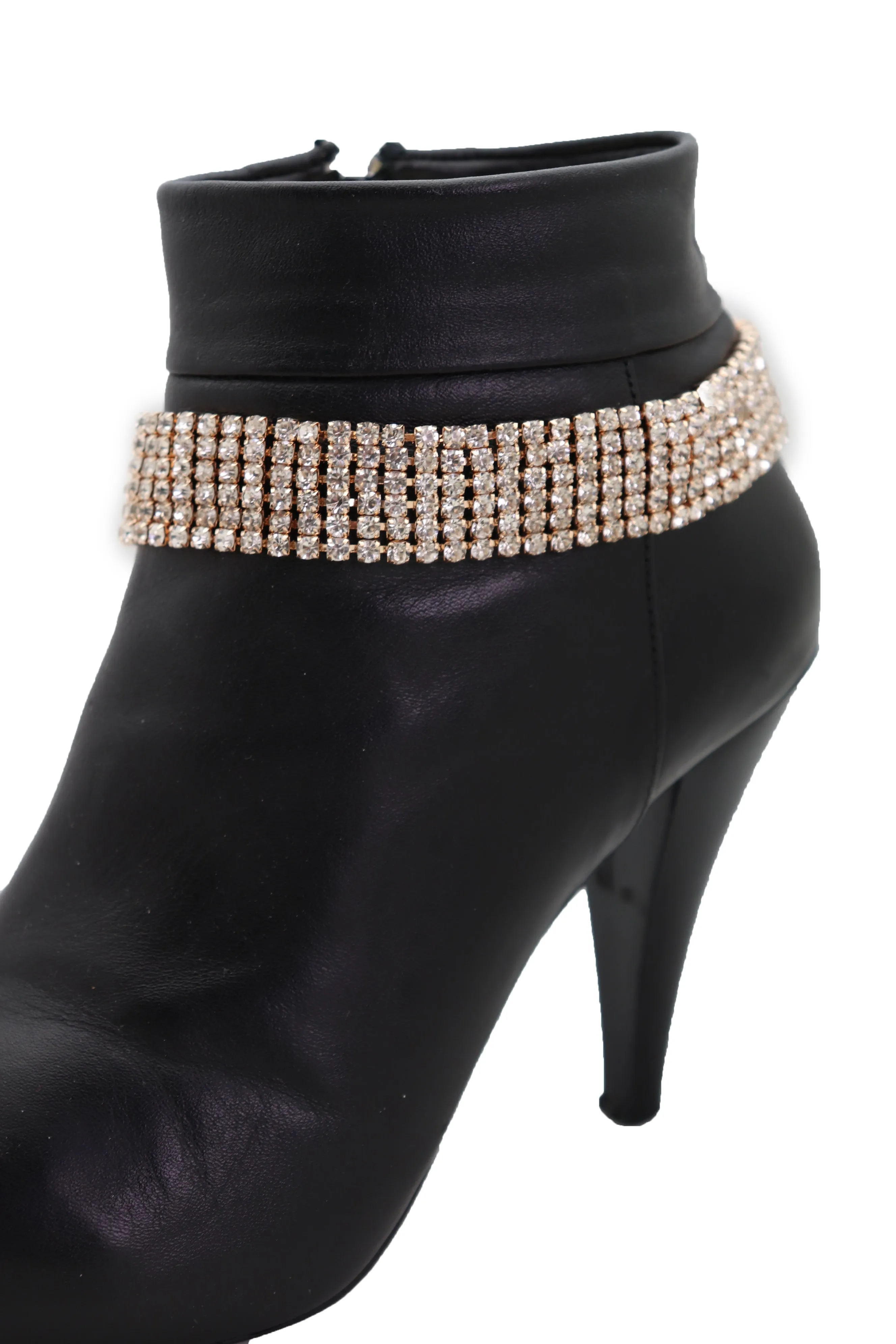 Women Gold Metal Chain Boot Bracelet Shoe Rhinestones Bling Charm Jewelry Anklet One Size