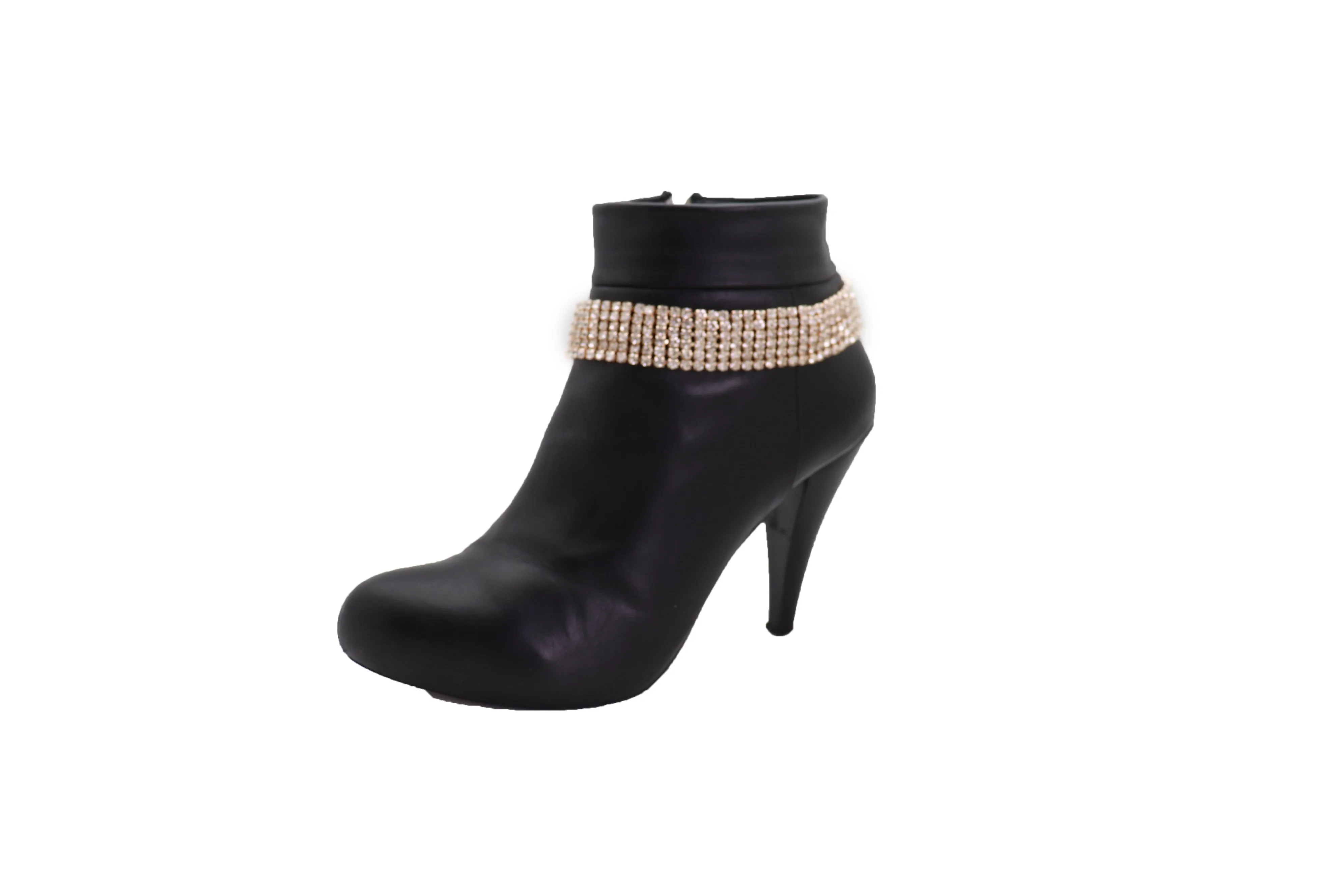 Women Gold Metal Chain Boot Bracelet Shoe Rhinestones Bling Charm Jewelry Anklet One Size