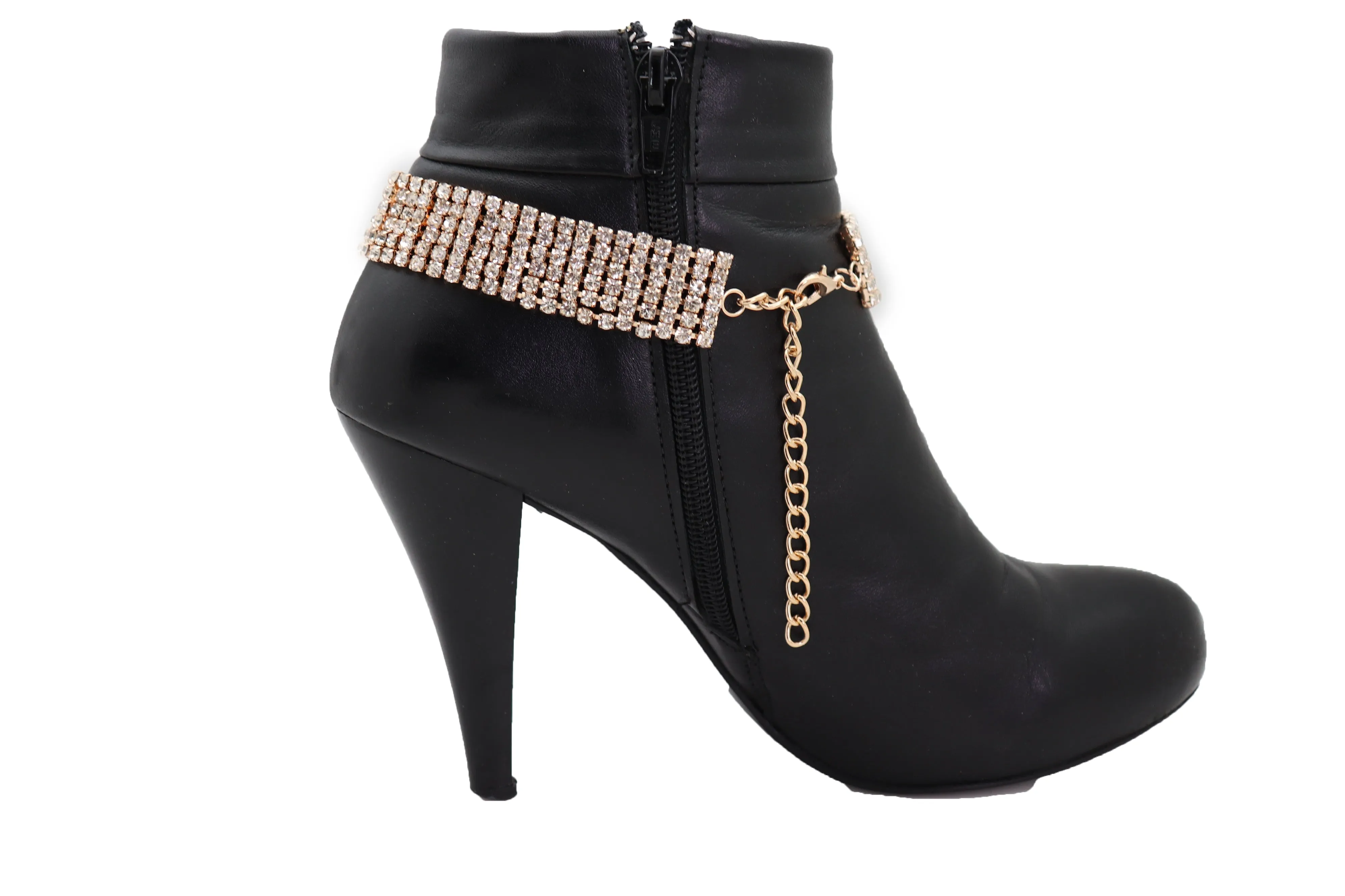 Women Gold Metal Chain Boot Bracelet Shoe Rhinestones Bling Charm Jewelry Anklet One Size