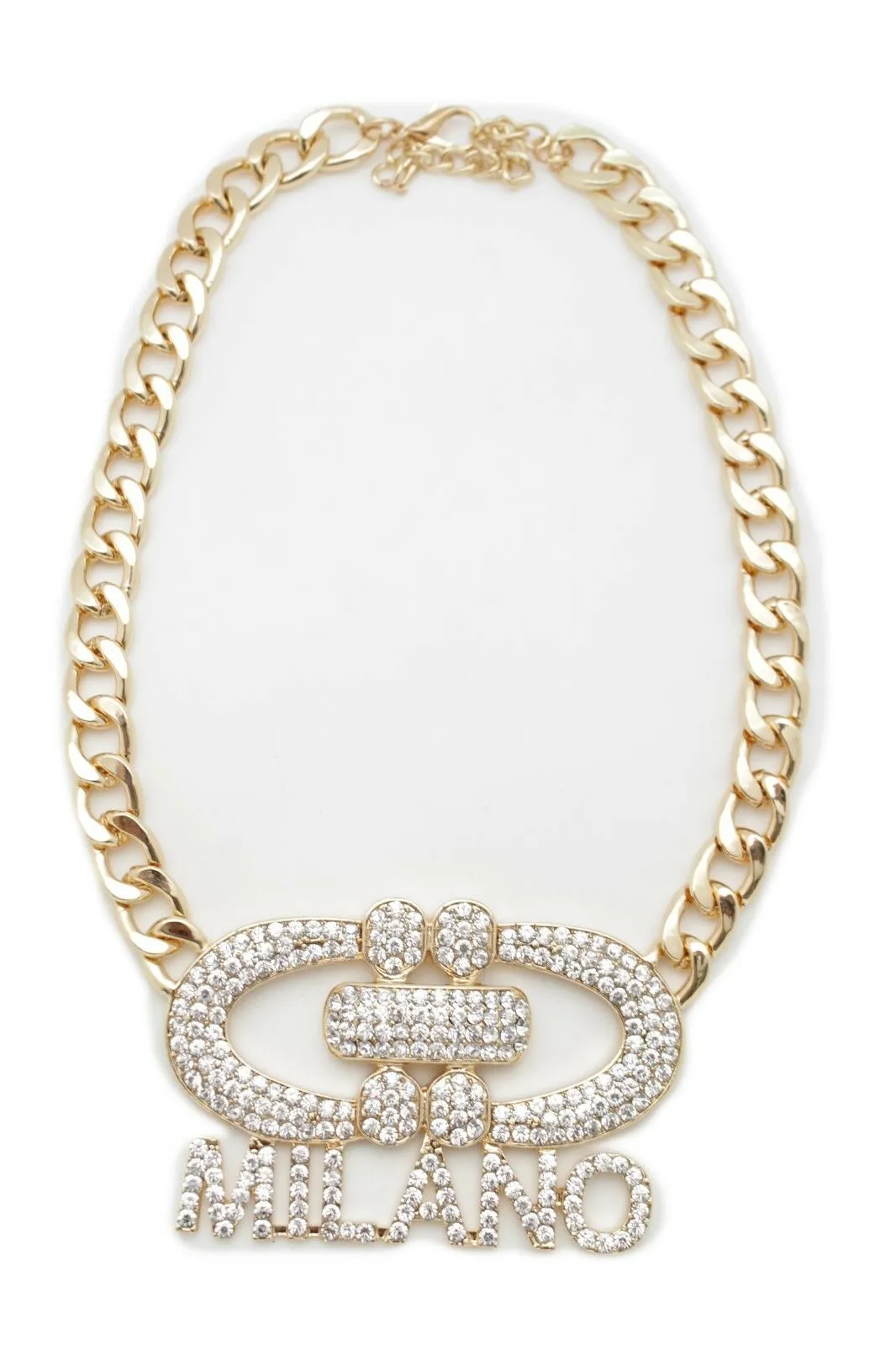 Women Gold Metal Chain Short Necklace Milano Italy Pendant Bling