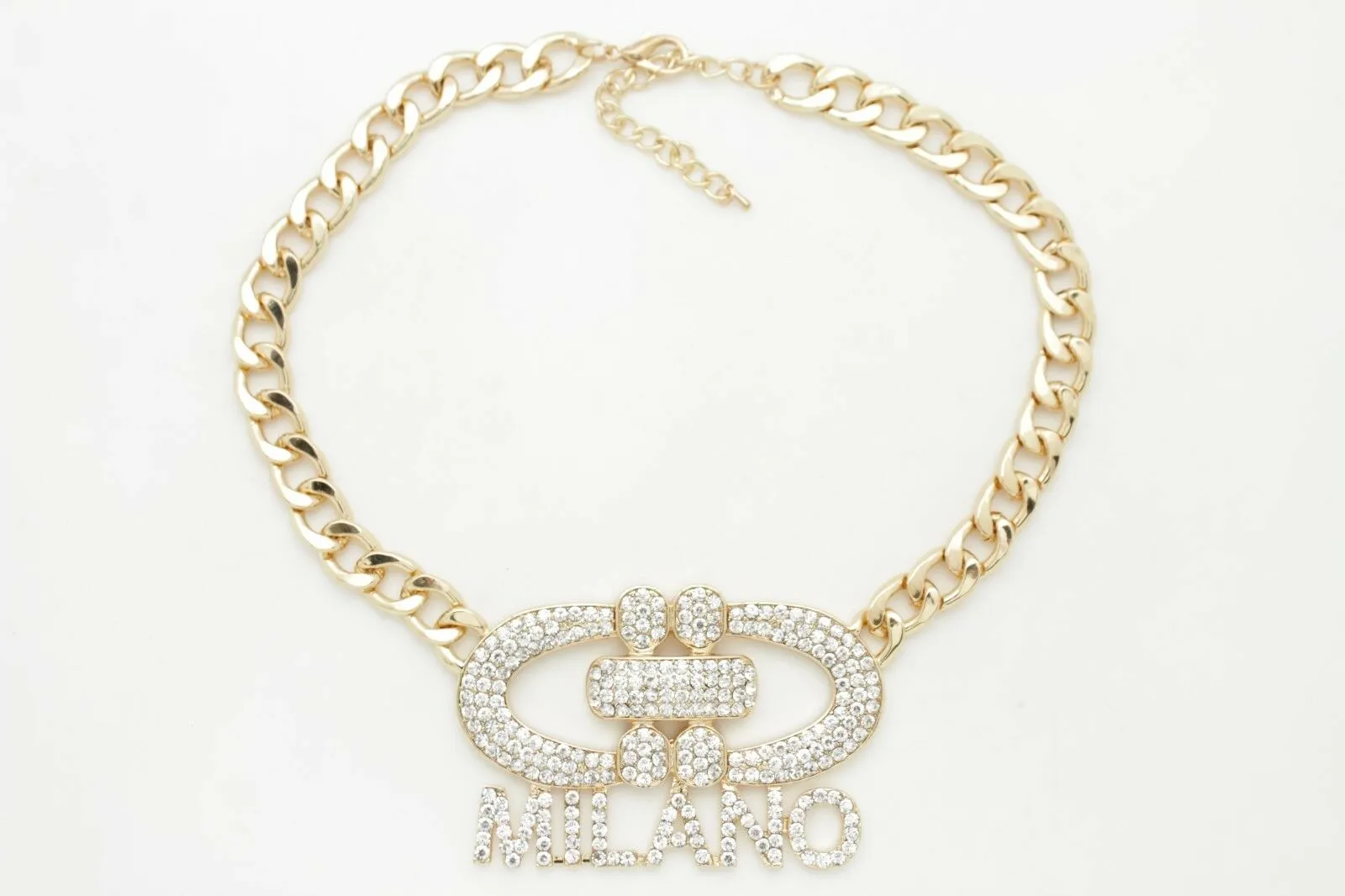 Women Gold Metal Chain Short Necklace Milano Italy Pendant Bling