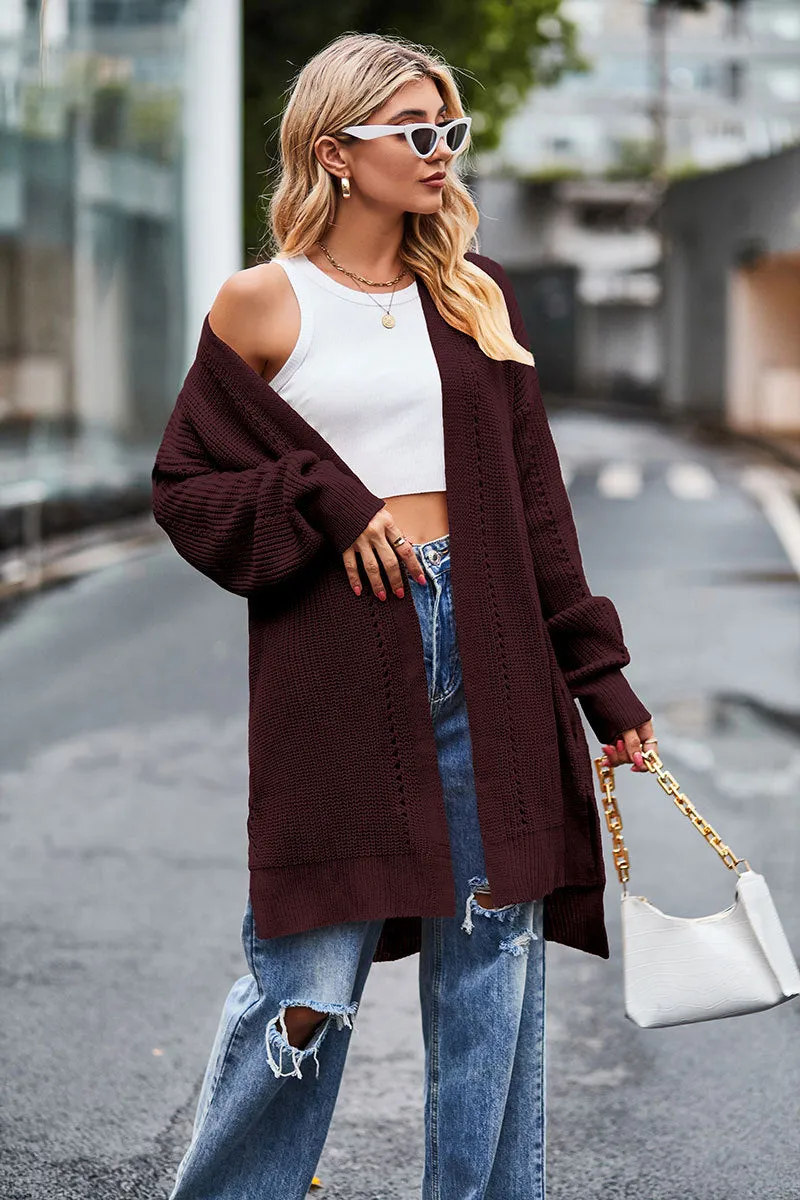 Women's Trendy Solid Color Loose Off Shoulder Sweater Coat with Pockets