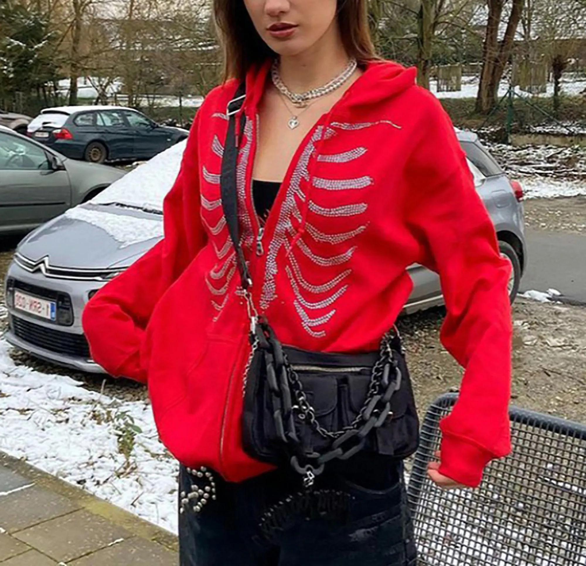 Y2K Skeleton Rhinestone Hoodie