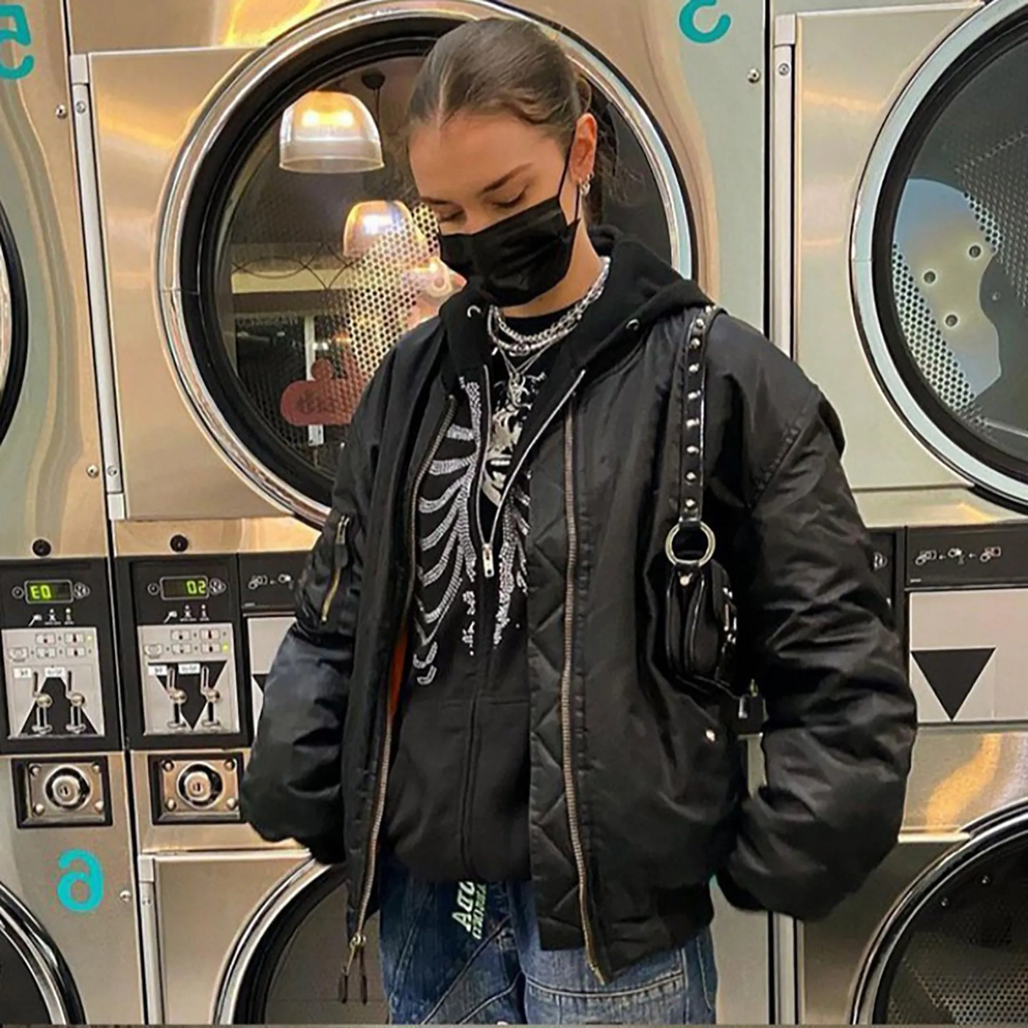 Y2K Skeleton Rhinestone Hoodie