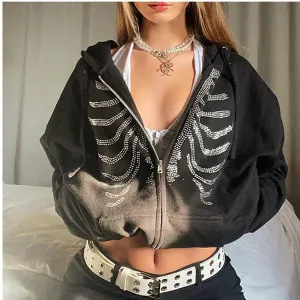 Y2K Skeleton Rhinestone Hoodie